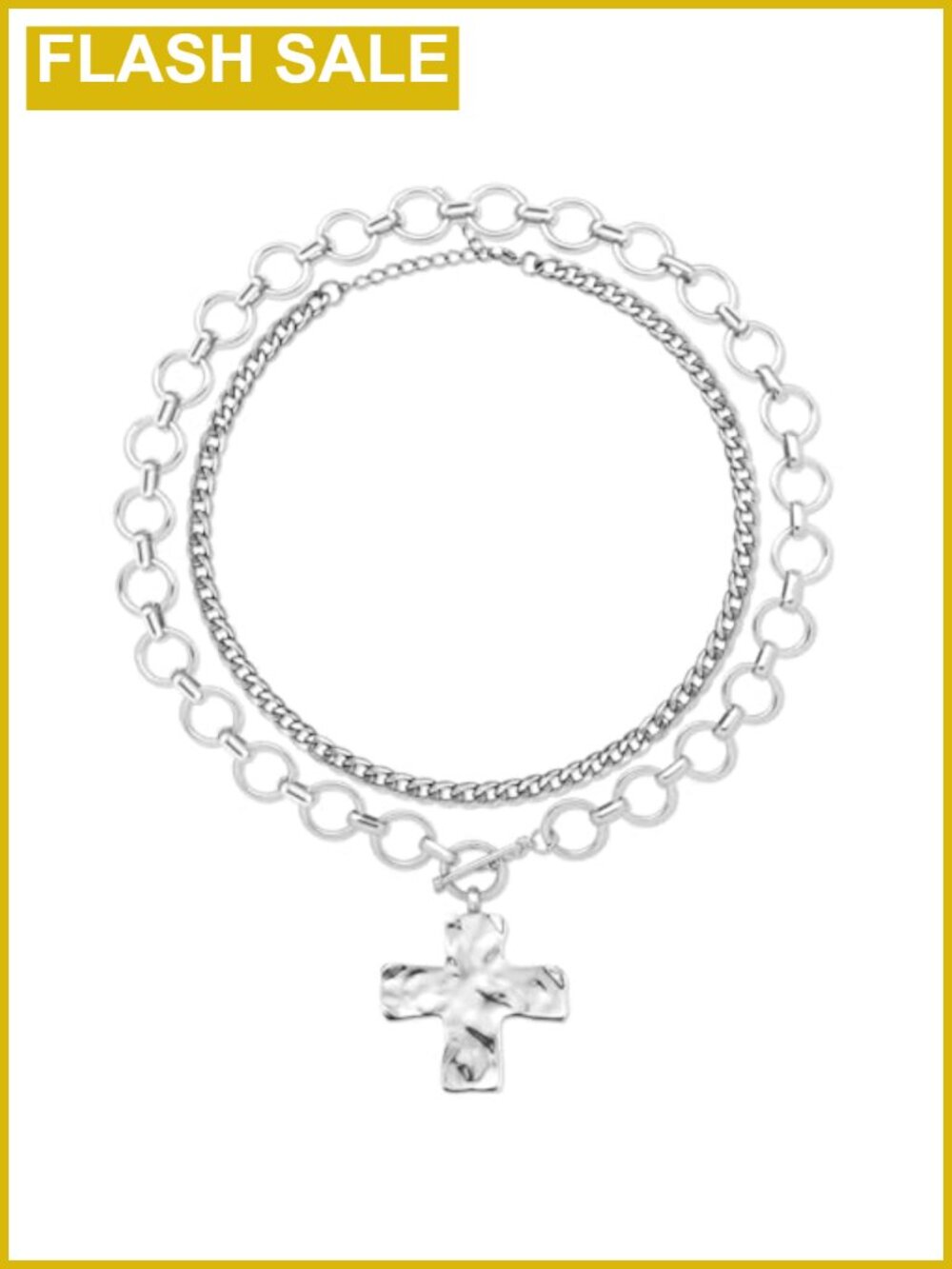 18K Gold Plated Chunky Cross Necklace Set Layered Cuban Link Toggle Chain
